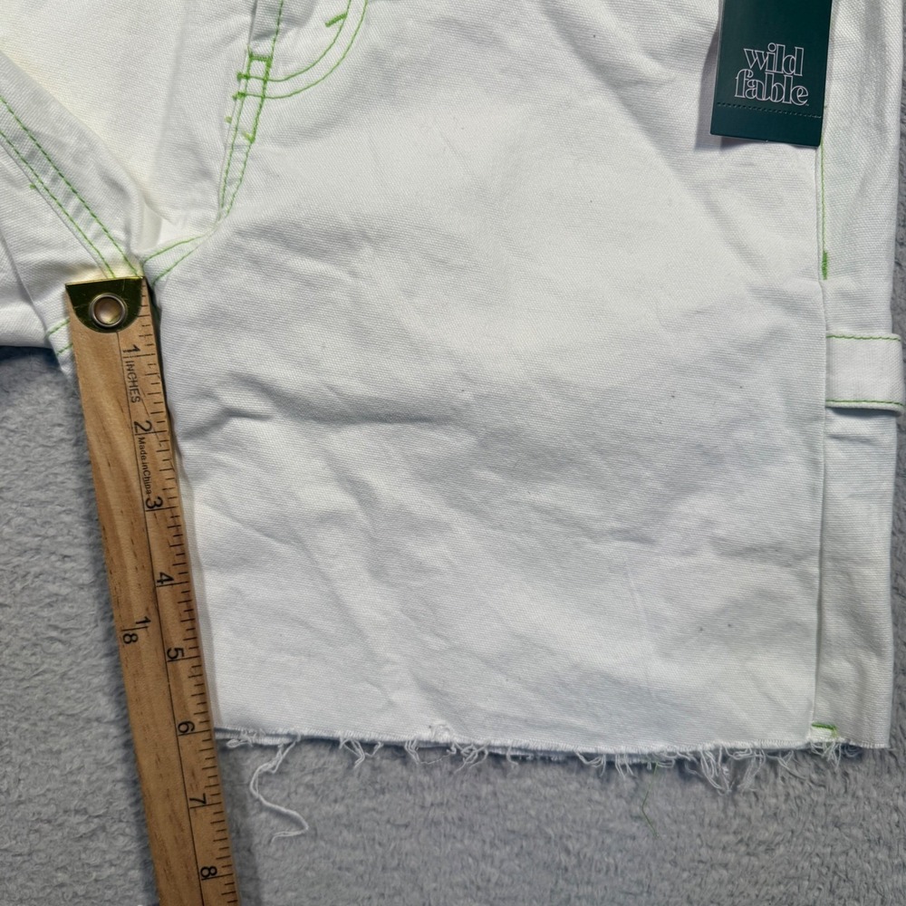 Wild Fable Canvas Workwear Shorts Womens 0 White Neon Green Contrast Stitch NWT - Picture 7 of 7